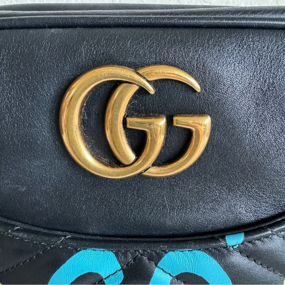 GUCCI GHOST Black Marmont Shoulder Bag - Graffiti Collection. P0239